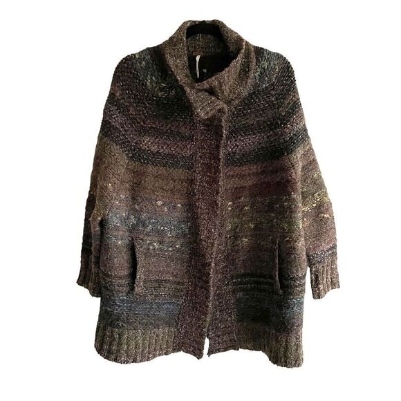 FREE PEOPLE Wool Starlight Shadow Long Poncho Sweater Cardigan Brown XS - Picture 4 of 11